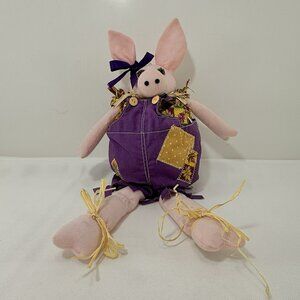 Vintage Joelson Little Treasure Pig Plush Fall Country Farmhouse Farmer Outfit